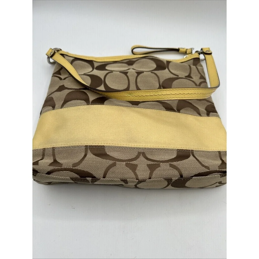 COACH Signature Khaki Canvas Logo CC Yellow Stripe Crossbody Bag  Y2K #F13674